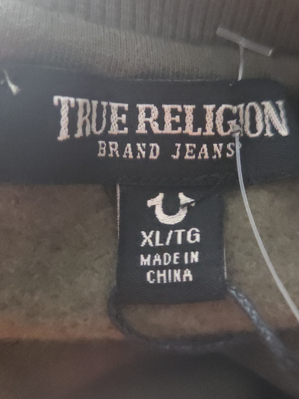 New True Religion Men's Debossed logo raw trim sweatshirt Rib Pullover Green XL - Picture 9 of 10